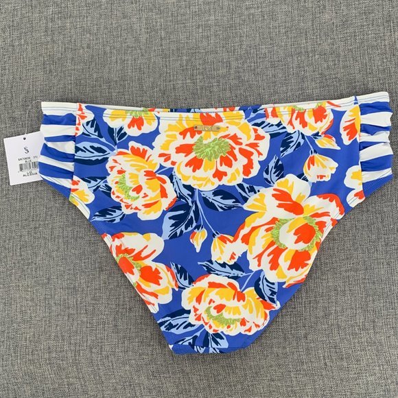 Brand New! Skye Floral Bikini Bottoms Mid Rise Large Blue White Striped Orange - Picture 8 of 12